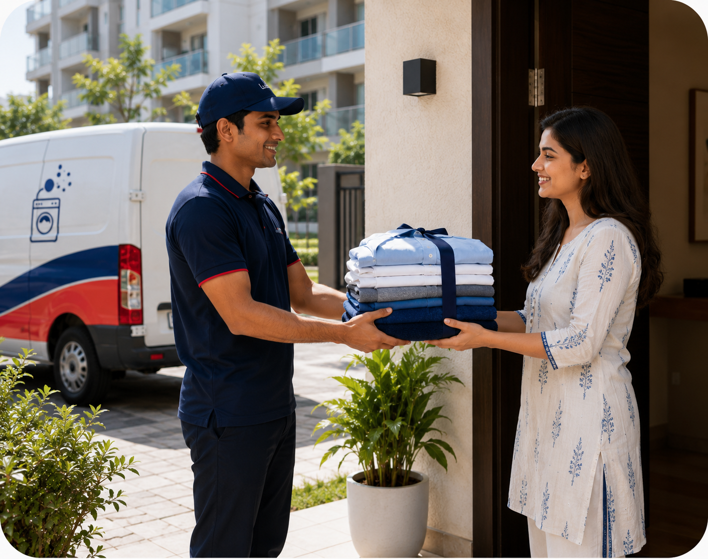 Folded laundry delivered to home New Town Kolkata
